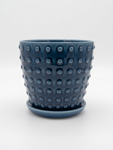 Blue glazed ceramic garden pot - ceramic,