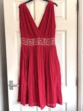 Greek Ancient Grecian Deep V-neck Crepe Red Dress Sleeveless Gold Size 12-14