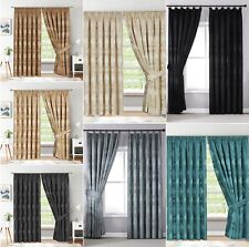 Luxury Pencil Pleat Curtain Fully Lined Jacquard Pair Panel Ready Made 2 Tieback