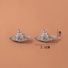 SATURN orb CRYSTAL PLANET stud EARRINGS austrian crystals glass stones GOLD PLTD