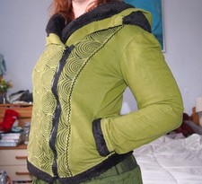 Green Fleece Hood Spiral Geo