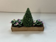 Miniature Wooden Planter with Conifer & Tulip Bedding Plants – 1:12 Scale