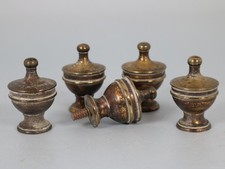LARGE BRASS CLOCK CASE FINIALS set of 5 TURNED BRASS CASE TOPPERS  heavy solid