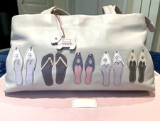 Radley Tote Bag, Beige Leather,  appliqué pattern of Flip-Flops & Casual Shoes