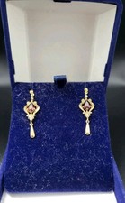 9ct Gold Garnet Drop Earrings