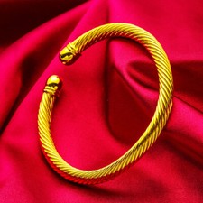 18ct Gold Bangle Men Twisted Torque Bangle Adjustable Heavy Chunky Gent Dad Gift