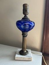 Cobalt Cut To Clear Glass Lamp