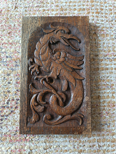 Antique carved oak mythical - antique,
