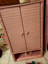 Vintage Pink Wicker Cabinet