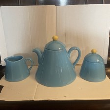 Vintage Pagnossin Treviso Italian STYLE Blue & yellow RAYWARE Teapot set