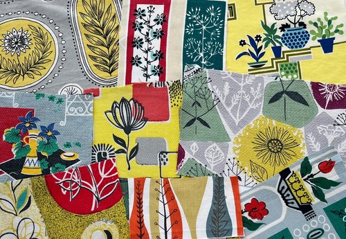 Vintage botanical fabric scrap - vintage,