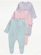 3 Pack Baby Girls Sleepsuits