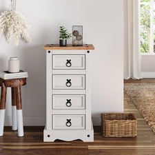 Corona Bedside Table Chest Cabinet 4 Drawer Narrow White Wax Mercers Furniture