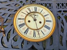 Antique Vienna style German wall clock weight movement works ENAMEL dial 7 7/8"