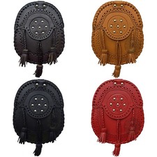 Authentic Leather Day Sporran | Braided Edging + Metal Studs | Choose Your Color