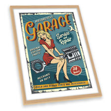 Motorcycle Garage Pinup Retro FRAMED ART PRINT Picture Portrait Artwork