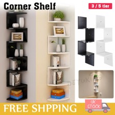 3/5 Tier Floating Wall Shelves Corner Shelf Storage Wood Display Bookcase Unit