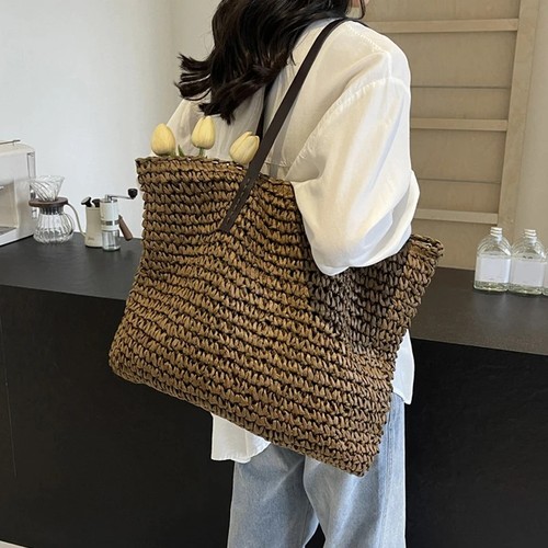 Women straw woven beach tote - women's,
