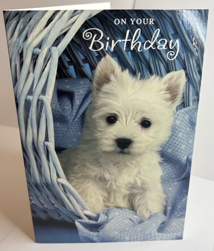 Cute puppy open birthday card - open,