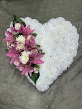 PINK & WHITE ARTIFICIAL SILK FUNERAL HEART TRIBUTE WREATH MEMORIAL FLOWERS MUM