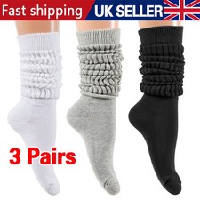 3 Pairs Women Slouch Socks Cotton Scrunch Knee Knee High Knit Socks UK