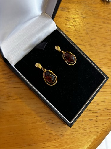 9ct yellow gold amber earrings - 9ct,