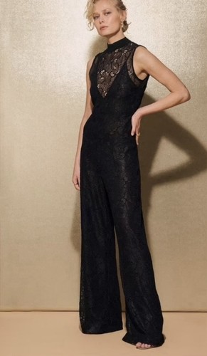 Zara black lace jumpsuit - black,