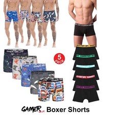 Mens Boys 5 Pack Gamer For Life Gaming Designer Cotton Rich Boxer Shorts Gift