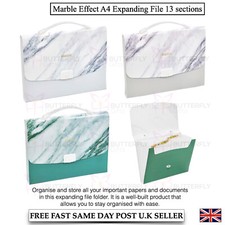 A4 Expanding File 13 Pocket Document Organiser File Storage Folder Marble Effect