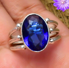 Blue Topaz Gemstone Handmade 925 Sterling Silver Jewelry Ring All Size