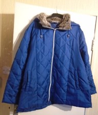 Anne De Lancay Ladies Blue Faux Fur Hooded Coat - Size XL