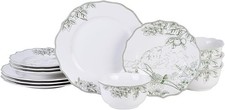12pc White Green Porcelain