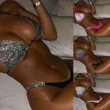 Sexy Women's Luxury Bling Silver Crystal Diamond Bikini Set Swimsuit Swimwear
