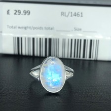 925 Sterling Silver Brilliant Oval Moonstone Natural Gemstone Ring Gift Boxed