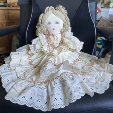 Vintage Handmade Rag Doll with Border Anglais Dress And Hat Removable Clothing