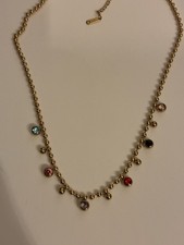 Anthropologie Multi Coloured Glass Stone Necklace In Gold Tone New
