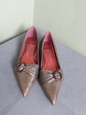 BRONX BROWN LEATHER LOW HEEL SHOES WITH BUCKLE DETAIL SIZE UK4