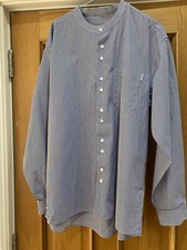 Men’s Kaboo Trading Blue/White Striped Collarless Shirt, Size XL