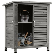 Outsunny Garden Storage Shed Solid Fir Wood Garage Organisation w/ Doors Grey