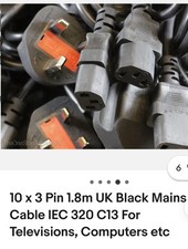 * JOB LOT *  10 - 200 X Power Mains Cord PC Kettle Cable Lead UK 3 Pin  C13 TV's