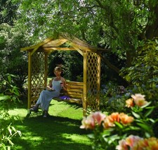 Rowlinson Dartmouth Oriental Style Garden Arbour Swing Seat with Lattice