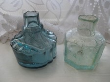 LIGHT BLUE BURST TOP VICTORIAN TENT INK BOTTLE INKWELL c1880s