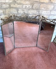 Antique French Trifold Vanity Mirror Neoclassical Brass Crossed Arrow HEAVY 13kg