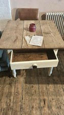 Lovely Wooden Square Table With Draw And Legs On Wheels. Top Comes Off.