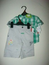 GAGOU TAGOU GREEN/WHITE/GREY BABY 2 PIECE SHORTS/SHIRT SUIT. Age 6 mnths. BNWT. 