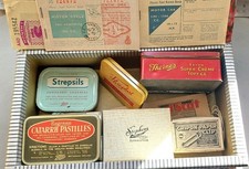 Job Lot Old / Vintage Tins. Petrol Ration Books, Humorous Post Cards, c.1940's