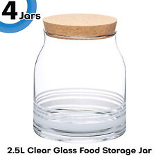 4 x 2.5 Litre Clear Glass Food Storage Jars with Cork Lid, 0.54GL Etched Strips