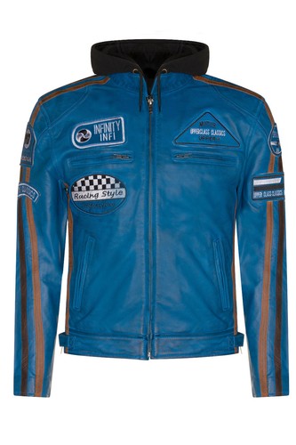 Mens blue leather - blue, hood