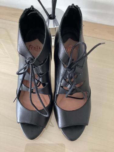 Faith black leather tye shoes - black,