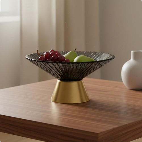 Glass pedestal fruit bowl - glass,